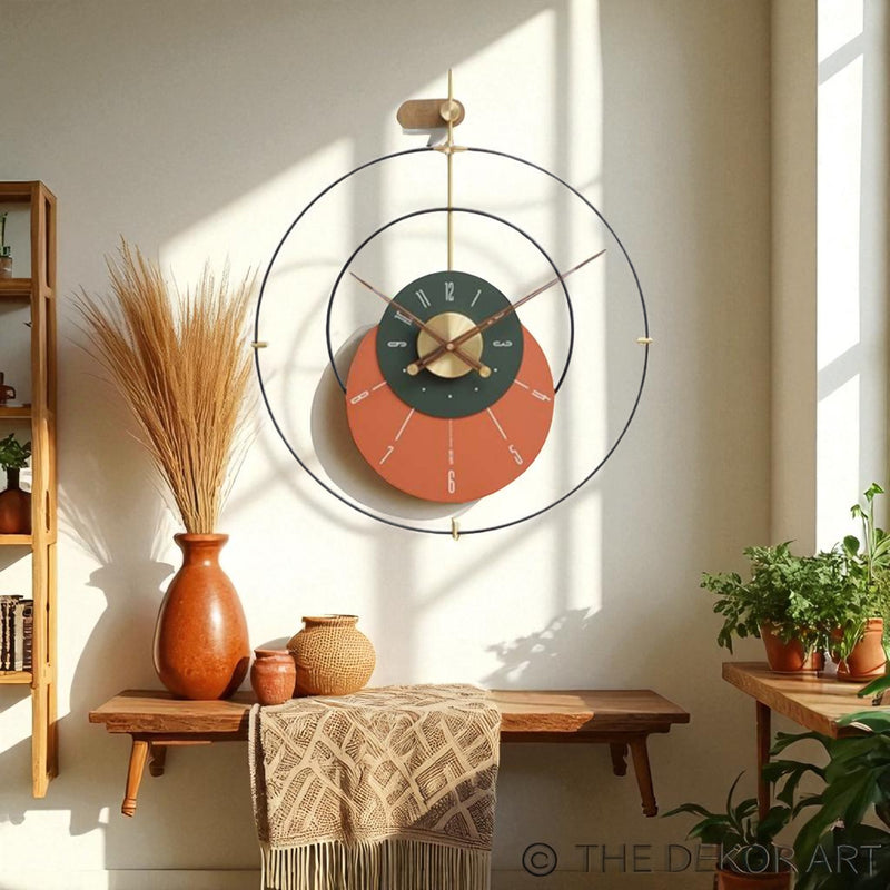 Modern Dual-Tone Designer Wall Clock – 24×28 Inch – Minimalist Circle Art with Luxury Gold Centerpiece