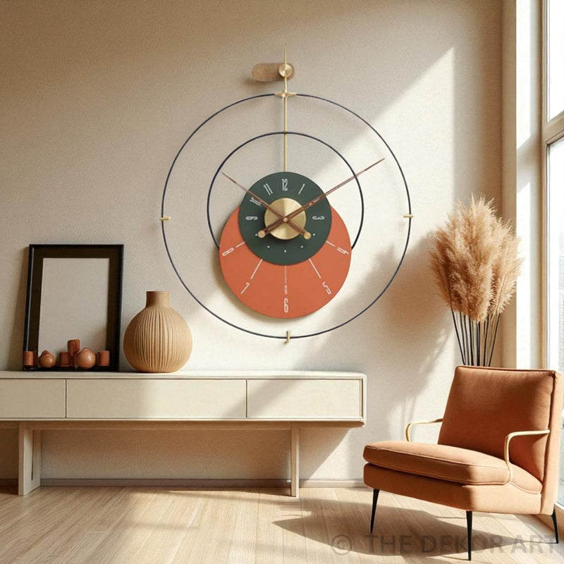 Modern Dual-Tone Designer Wall Clock – 24×28 Inch – Minimalist Circle Art with Luxury Gold Centerpiece