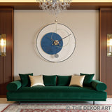 Geometric PVD Designer Wall Clock — gold detailing with blue accent; 32×36 Inches