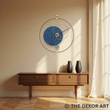 Geometric PVD Designer Wall Clock — gold detailing with blue accent; 32×36 Inches