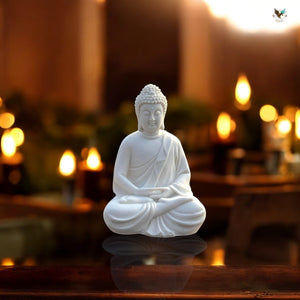 The Dekor Art White Buddha Idol for Home Decor - Peaceful Sitting Buddha Statue for Meditation, Good Luck Showpiece, Living Room Decoration, Spiritual Housewarming Gift, and Meditation Accessories