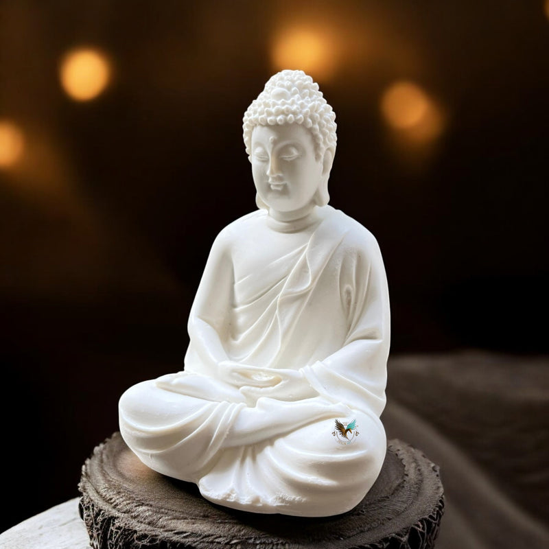 The Dekor Art White Buddha Idol for Home Decor - Peaceful Sitting Buddha Statue for Meditation, Good Luck Showpiece, Living Room Decoration, Spiritual Housewarming Gift, and Meditation Accessories