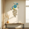 Vertical Peacock Metal Wall Clock – Botanical Art with Turquoise Dial, 105×60 cm – Luxury Entryway Statement Piece