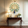 Royal Gold Peacock Metal Wall Clock – Ocean Blue Accents, 50×50 cm – Premium Centerpiece for Sophisticated Homes