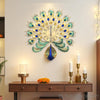 Royal Gold Peacock Metal Wall Clock – Ocean Blue Accents, 50×50 cm – Premium Centerpiece for Sophisticated Homes