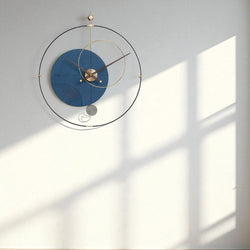 Luxury Blue & Gold Art Wall Clock – 32×36 Inch – Geometric Elegance for Contemporary Spaces