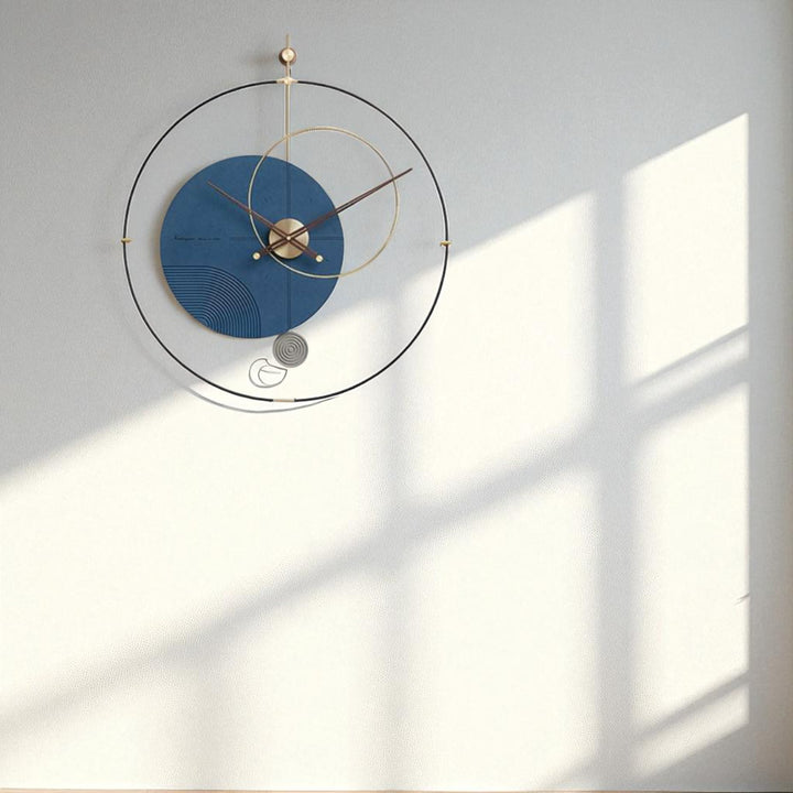 Luxury Blue & Gold Art Wall Clock – 32×36 Inch – Geometric Elegance for Contemporary Spaces