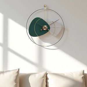 Statement Modern Abstract Wall Clock – 32×36 Inch – Sculptural Green & Grey Accent Timepiece