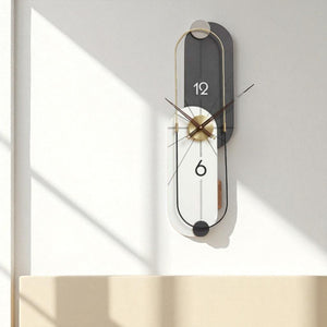 Vertical Minimalist Wall Clock – 34×11 Inch – Scandinavian Style in Monochrome Gold Finish