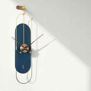 Navy & Gold Designer Oval Wall Clock – 36×8 Inch – Sleek Modern Art Accent for Hallway or Studio