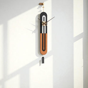 Modern Dual-Tone Wall Clock – 50×7 Inch – Warm Wood & Black Luxury Accent with Minimalist Lines