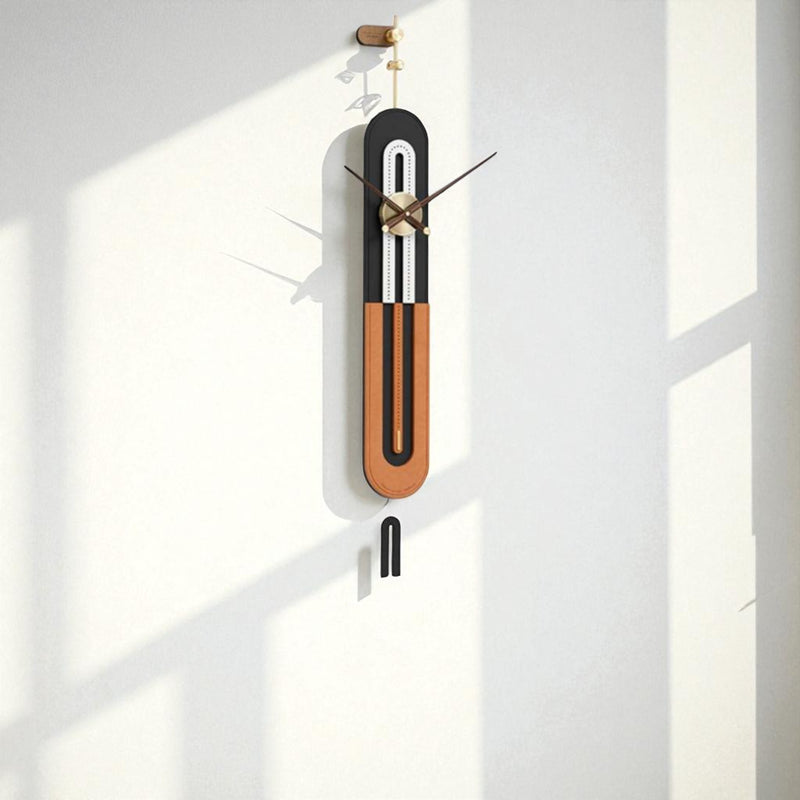 Modern Dual-Tone Wall Clock – 50×7 Inch – Warm Wood & Black Luxury Accent with Minimalist Lines