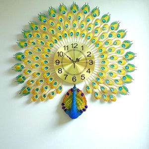 Grandeur Peacock Metal Wall Clock – Crystal-Studded Feathers, 70×68 cm – Elegant Heritage-Inspired Timepiece