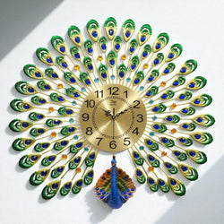 Majestic Green & Blue Peacock Wall Clock – Premium Metal Art, 70×68 cm – A Regal Touch for Modern Homes
