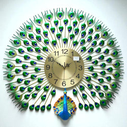 Elegant Peacock Metal Wall Clock – Radiant Gold Dial, 70×65 cm – Opulent Decor for Hall & Lounge