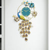 Vertical Peacock Metal Wall Clock – Botanical Art with Turquoise Dial, 105×60 cm – Luxury Entryway Statement Piece