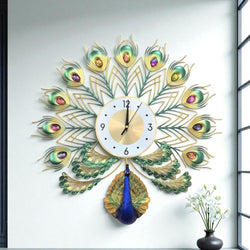 Peacock Metal Wall Clock – Multicolor Jewel Feathers, 50×50 cm – Whimsical Touch for Stylish Interiors