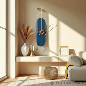 Navy & Gold Designer Oval Wall Clock – 36×8 Inch – Sleek Modern Art Accent for Hallway or Studio