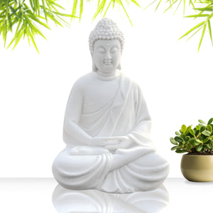 The Dekor Art White Buddha Idol for Home Decor - Peaceful Sitting Buddha Statue for Meditation, Good Luck Showpiece, Living Room Decoration, Spiritual Housewarming Gift, and Meditation Accessories
