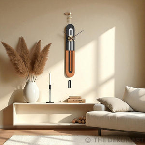 Modern Dual-Tone Wall Clock – 50×7 Inch – Warm Wood & Black Luxury Accent with Minimalist Lines