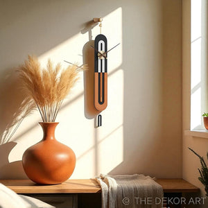 Modern Dual-Tone Wall Clock – 50×7 Inch – Warm Wood & Black Luxury Accent with Minimalist Lines