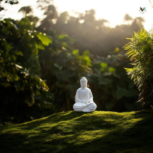 The Dekor Art White Buddha Idol for Home Decor - Peaceful Sitting Buddha Statue for Meditation, Good Luck Showpiece, Living Room Decoration, Spiritual Housewarming Gift, and Meditation Accessories