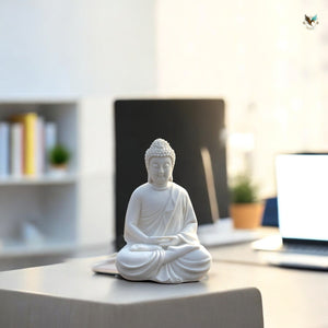 The Dekor Art White Buddha Idol for Home Decor - Peaceful Sitting Buddha Statue for Meditation, Good Luck Showpiece, Living Room Decoration, Spiritual Housewarming Gift, and Meditation Accessories