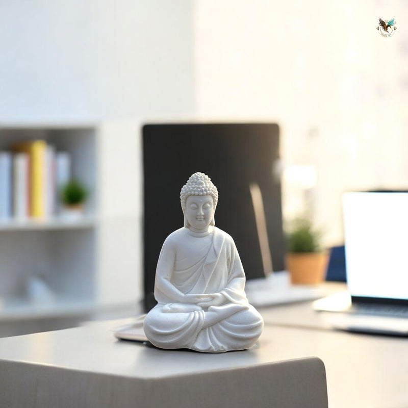 The Dekor Art White Buddha Idol for Home Decor - Peaceful Sitting Buddha Statue for Meditation, Good Luck Showpiece, Living Room Decoration, Spiritual Housewarming Gift, and Meditation Accessories