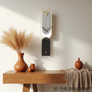 Artistic Deer Horn Wall Clock – 30×7 CM – Designer Nordic Wall Accent with Black Arch Frame