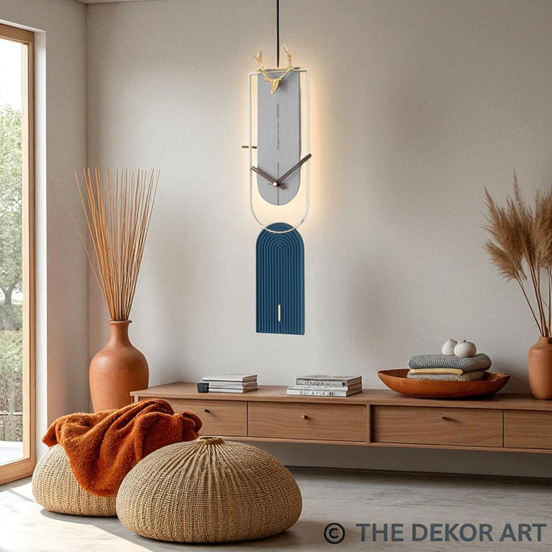 Elegant Deer Horn Blue Wall Clock – 30×7 Inch – Nordic Accent Timepiece for Premium Interiors