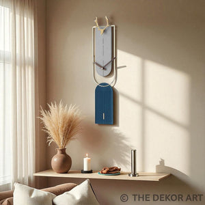 Elegant Deer Horn Blue Wall Clock – 30×7 Inch – Nordic Accent Timepiece for Premium Interiors