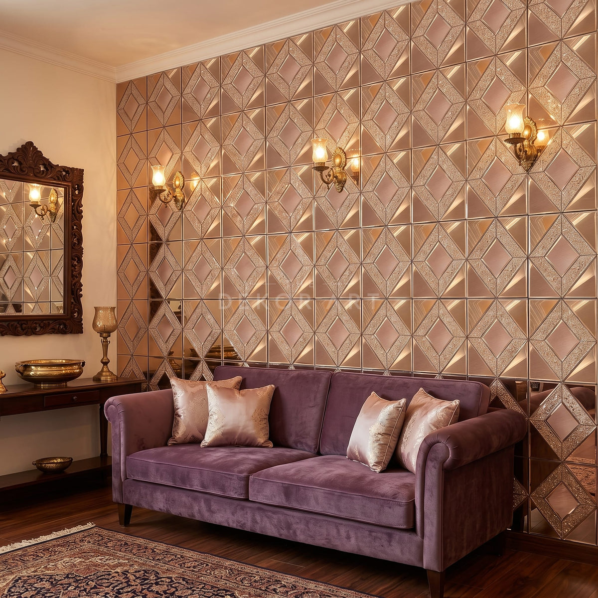 Rosegold Cross-Cut Bevel Glass Mosaic Tile - lifestyle-1 | The Dekor Art
