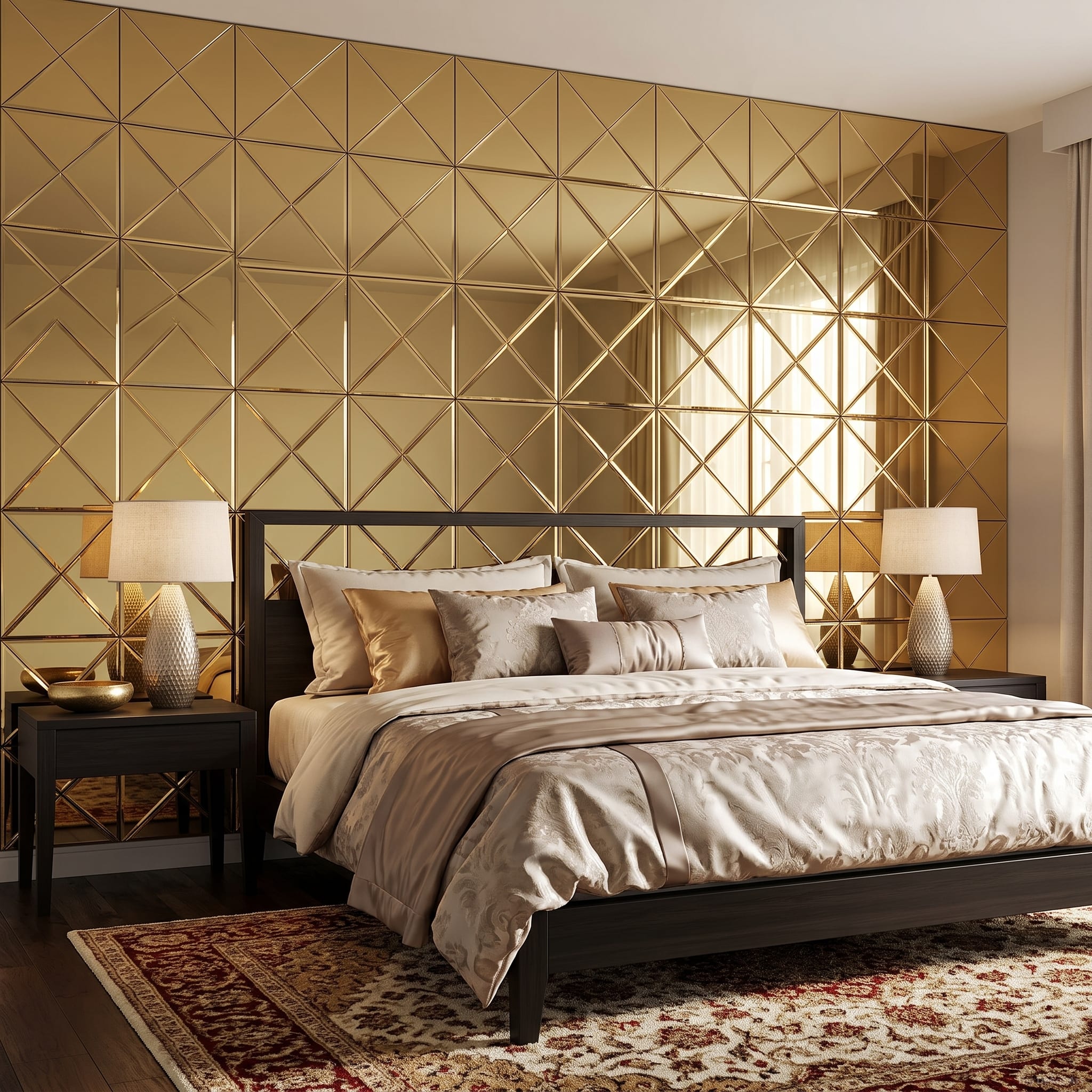 Gold Cross-Cut Bevel Glass Mosaic Mirror Tiles by The Dekor Art - indian bedroom | The Dekor Art