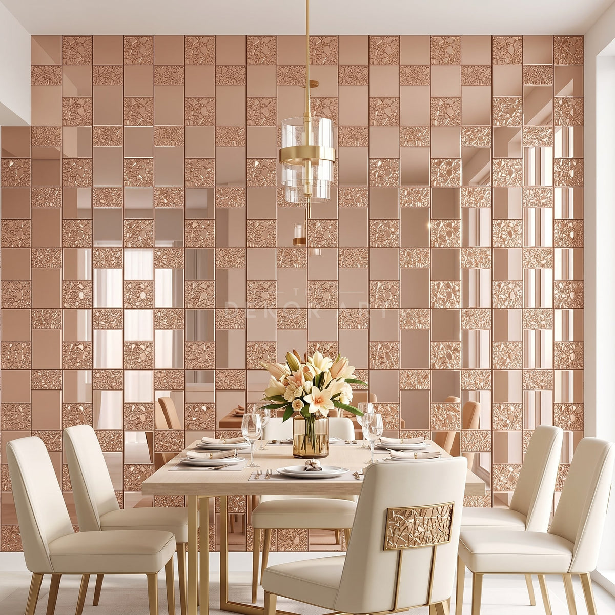 Rose Gold Textured Glass Mosaic Mirror Tile - lifestyle-2 | The Dekor Art