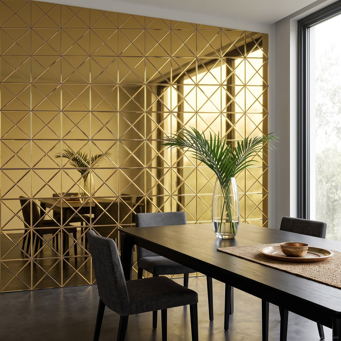 Gold Cross-Cut Bevel Glass Mosaic Mirror Tiles by The Dekor Art - indian dining area | The Dekor Art