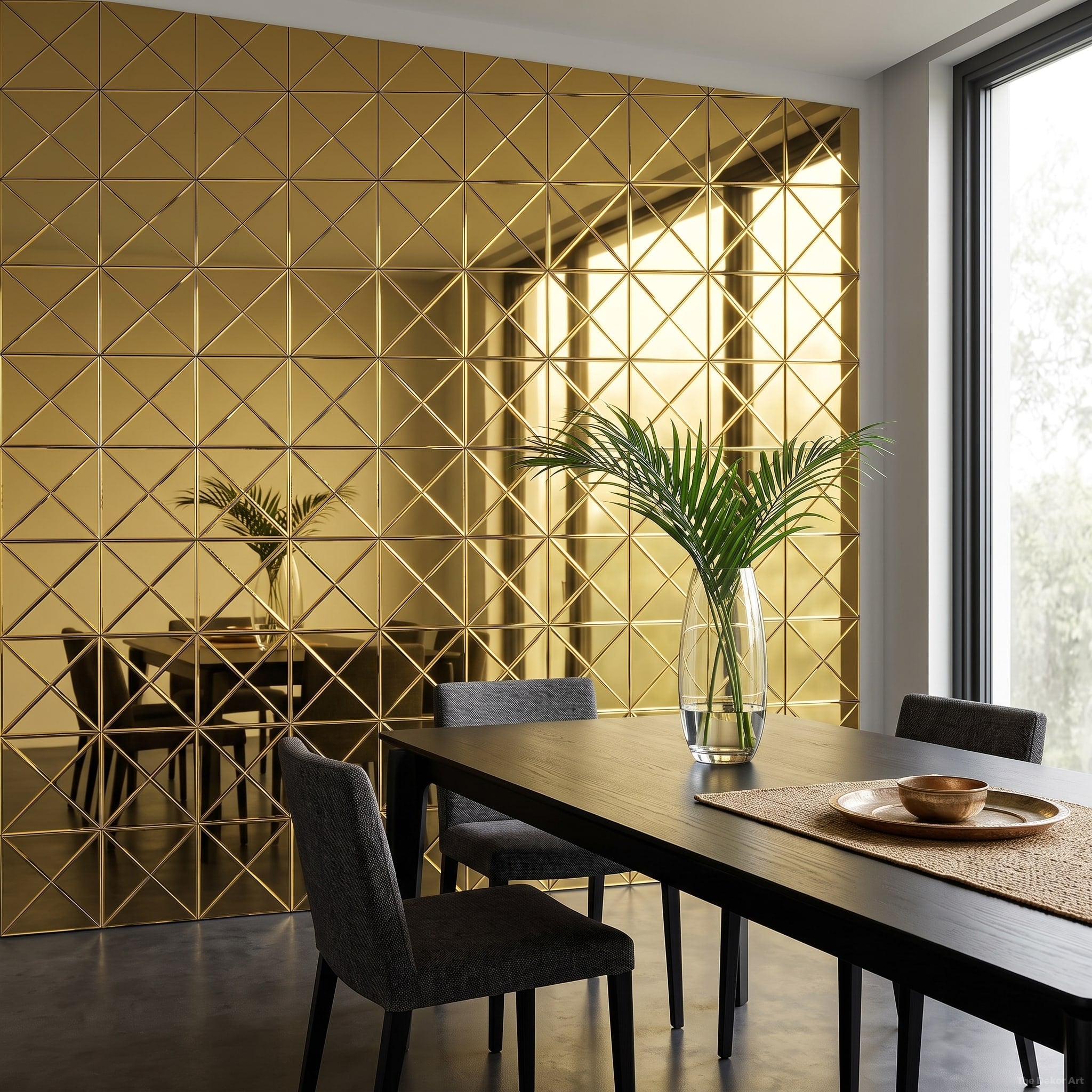 Gold Cross-Cut Bevel Glass Mosaic Mirror Tiles by The Dekor Art - indian dining area | The Dekor Art
